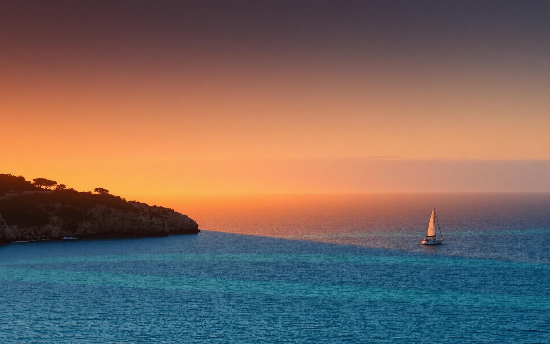 Mediterranean coastline at sunset