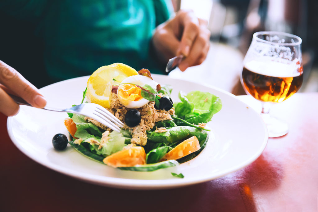 Tuna Salad and glass of Draft Beer