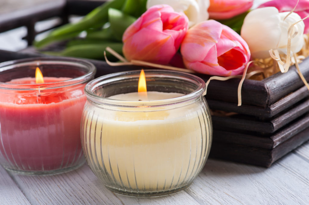 Yellow and pink aroma candles